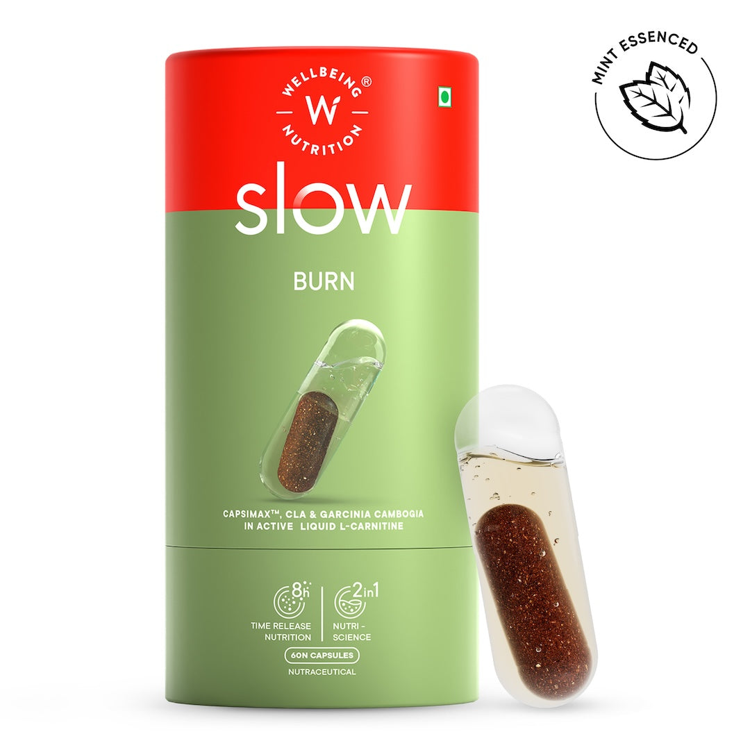 Wellbeing Nutrition Fat Burn Slow Caps— Capsimax™, Conjugated Linolenic Acid (CLA), L-Carnitine, Chromium, Garcinia Cambogia, Green Tea leaf Extract, Green Coffee Extract, Black Pepper, and Caffeine (60's)