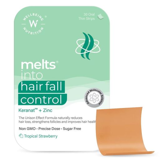 Wellbeing Nutrition Melts® Hair Fall Control Oral Strips — Keranat, Zinc, Iron, Linoleic & Oleic Acid (30's)