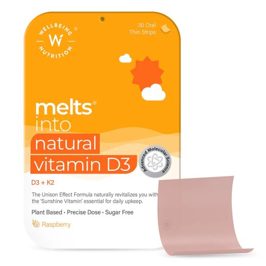 Wellbeing Nutrition Melts® Natural Vitamin D3 & K2 Oral Strips — Vitamin D3, Vitamin K2 (MK-7), Resveratrol & Vitamin A (30's)