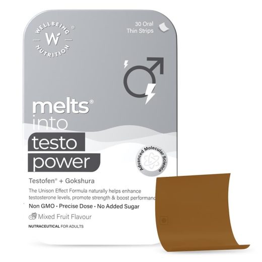 Wellbeing Nutrition Melts® Testo Power Oral Strips — Fenugreek Extract, Tribulus Terrestris, Ginkgo Biloba,Zinc & Saffron (30's)