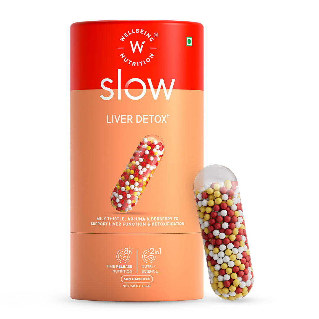 Wellbeing Nutrition Liver Detox Slow Caps—Milk Thistle (Silymarin), Kasani, Himsra, Vitamin D, Vitamin E, Berberry, Daruharidra, and Arjuna (60's)