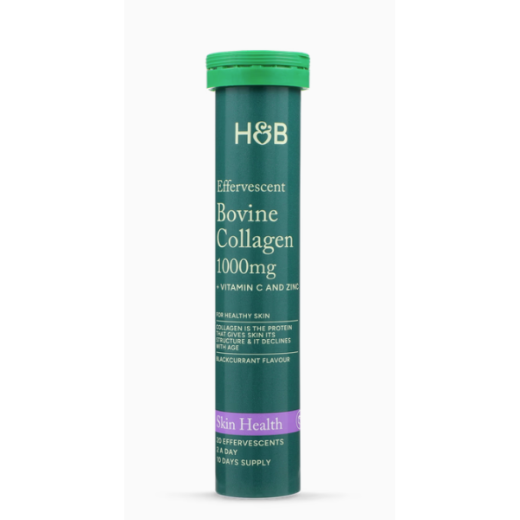 Holland & Barrett Bovine Collagen 1000mg Blackcurrant Effervescent Tabs — with Vitamin C + Zinc 20mg 20’s