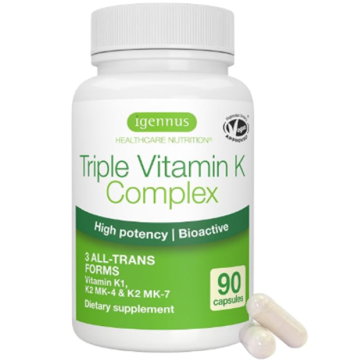 Igennus Healthcare Nutrition Triple Vitamin K Complex 2700mcg Veg Caps — Vitamin K1 & K2 (MK-4 & MK-7) (90's)