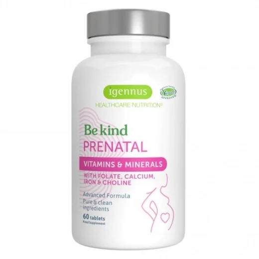 Igennus Healthcare Nutrition Be Kind Prenatal Multivitamin - with Methyl folate, Choline, Calcium & Gentle Iron (60's)